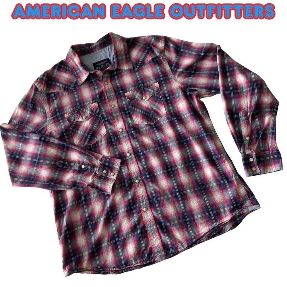 Mens‎ Shirt, American Eagle, Size Large, Long Sleeve, Red And Blue Plaid